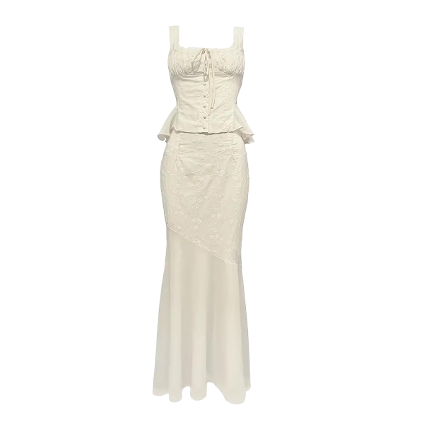 Ivory Lace Peplum Corset Gown