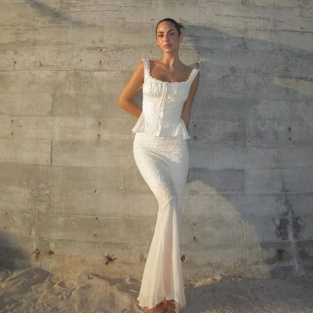 Ivory Lace Peplum Corset Gown