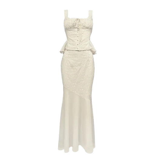 Ivory Lace Peplum Corset Gown