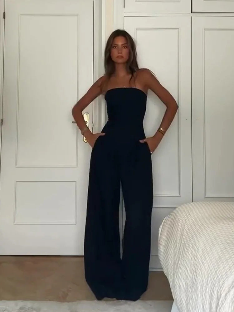 Solid Backless Jumpsuit