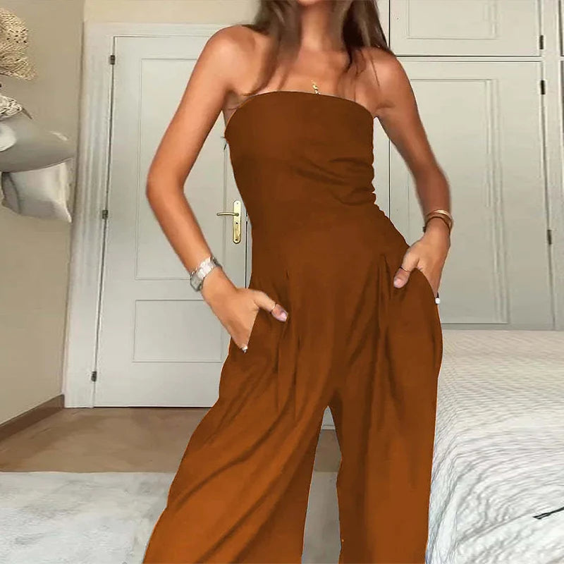 Solid Backless Jumpsuit