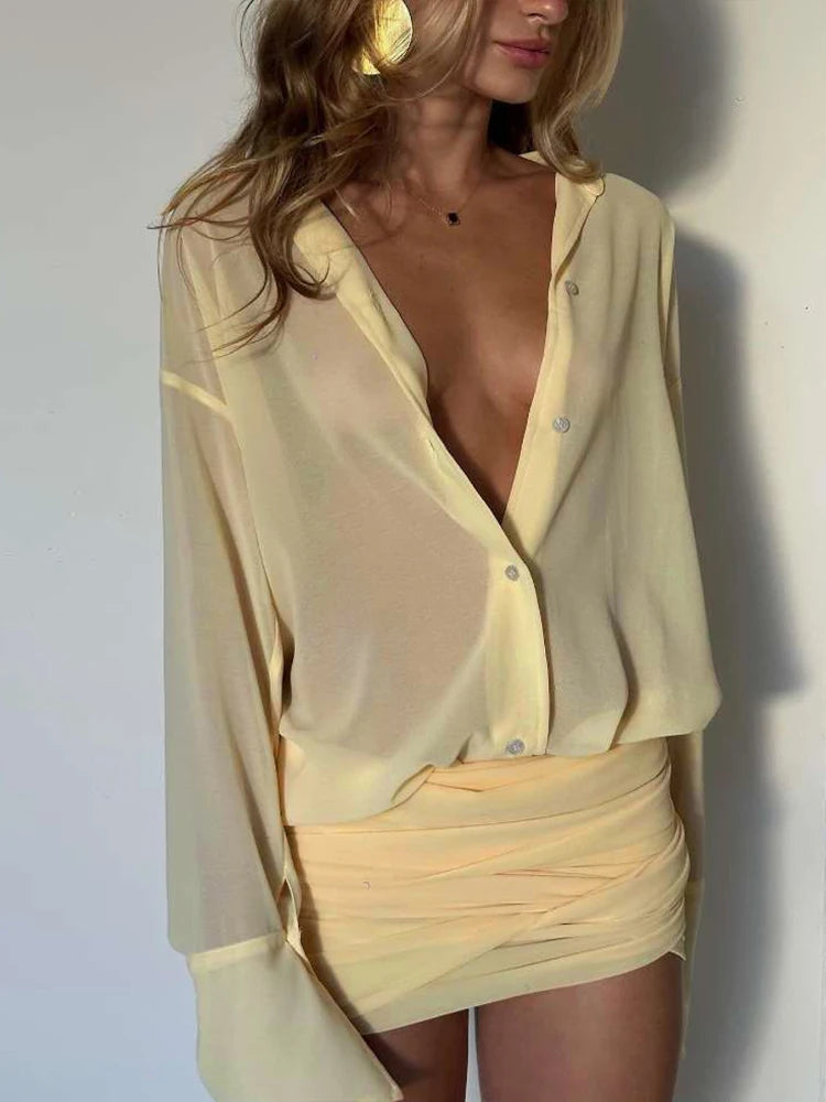 Ruched See Through Dress